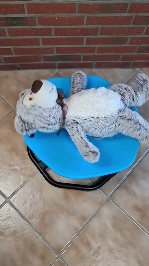 Teddybär dreht sich auf dem KidBloom Drehstuhl